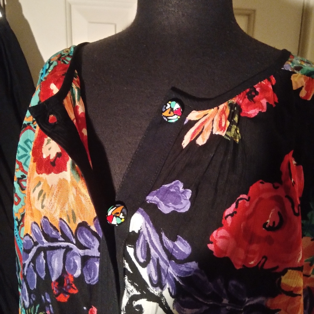 Carole Little, vintage, floral, drawstring top - Picture 4 of 7
